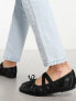 ASOS DESIGN Wide Fit Los Angeles ruched ballet with elastic strap in matte black