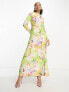 ASOS DESIGN satin cowl neck maxi dress with ruching detail in bright floral