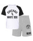 ფოტო #2 პროდუქტის Toddler Boys and Girls White, Heather Gray Chicago White Sox Two-Piece Groundout Baller Raglan T-shirt and Shorts Set