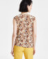 ფოტო #3 პროდუქტის Petite Printed Pleated Keyhole-Neck Knit Top