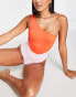 Фото #4 товара Vero Moda one shoulder colourblock swimsuit in pink and red