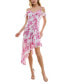Фото #1 товара Платье с асимметричным обрезом и оборками BCX Juniors' в цветочном жаккардовом принте