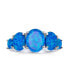 ფოტო #1 პროდუქტის 5 Stone Oval Blue Green Synthetic Opal Half Eternity Band Ring For Women .925 Sterling Silver Thin 1MM Band October