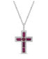 ფოტო #1 პროდუქტის Sterling Silver Halo Birthstone Style Lab Grown Ruby and Lab Grown White Sapphire Fancy Cut Cross Pendant Necklace