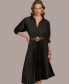 Women's Belted Pleat-Skirt A-Line Dress