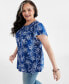 Фото #2 товара Plus Size Printed Gathered Scoop-Neck Flutter-Sleeve Top, Created for Macy's