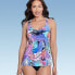 Women's UPF 50 V-Neck Tankini Top - Aqua Green Multi Tropical Print S