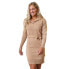 Фото #12 товара Women's Long Sleeve Wide Collar Belted Sweater Dress