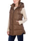 Фото #2 товара Women's Puffer Faux Leather Vest with Hood