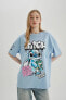 Фото #7 товара Coool Disney Lilo & Stitch Oversize Fit Baskılı Kısa Kollu Tişört C3796ax24sm