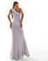 Фото #3 товара Flounce ruched mesh maxi dress with frill detail in grey