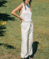 ფოტო #4 პროდუქტის Women's White Elastic Waist Tapered Leg Pants