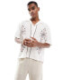 Фото #2 товара Abercrombie & Fitch embroidered short sleeve linen blend shirt in white