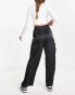 New Look satin cargo trousers in black