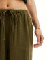 Nobody's Child Petite Shona linen blend wide leg trousers in khaki UK 12 - фото #8