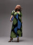 Фото #7 товара Topshop Curve v neck flutter sleeve printed maxi dress with in blue and green