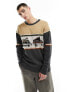 Kavu highline knitted jumper in beige and grey with camper van artwork M - фото #1