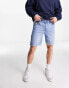 Bershka – Jeans-Shorts in Mittelblau mit Umschlag