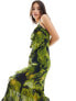 Miss Selfridge chiffon asym ruffle maxi dress in green floral