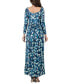Women's Abstract Long Sleeve Pleated Maxi Dress