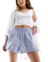 Cotton On boxer shorts in linen look blue stripe