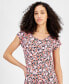 Фото #4 товара Women's Floral Print Short-Sleeve Tiered Midi Dress