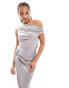 Фото #4 товара & Other Stories satin drape midaxi dress with side split and off shoulder cowl in grey