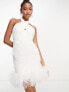 ASOS LUXE halter neck ruched mini dress with tulle hem in white