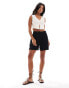 Stradivarius Petite soft touch tailored short in black