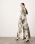 ASOS EDITION satin long sleeve smock dress in grey abstract print