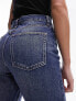 Topshop Tall high rise straight Kort jeans in mid blue