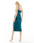 Фото #4 товара In The Style Tall satin one shoulder strappy midi dress in emerald