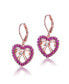 ფოტო #2 პროდუქტის Kids 18k Rose Gold Plated Hollow Heart Dangle Earrings with Ruby Cubic Zirconia and Infinity Ribbon