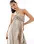 Mango halterneck pleated midi dress in silver