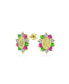 ფოტო #1 პროდუქტის Small Green Pink Cubic Zirconia CZ Holy Mother Religious Medallion Style OvalYellow 14K Gold Virgin Mary Stud Earrings For Women