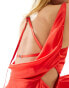 Фото #2 товара ASOS DESIGN satin cowl neck bias maxi dress with buckle detail and cut out in red