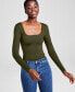 ფოტო #2 პროდუქტის Women's Square-Neck Long-Sleeve Bodysuit, Created for Macy's