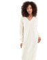 Vero Moda premium v neck knitted midi dress in cream