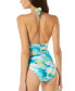 Фото #2 товара Women's Abstract-Print Plunge-Neck One-Piece Swimsuit