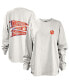 Women's White Distressed Clemson Tigers Pennant Stack Oversized Long Sleeve T-shirt