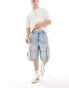 Фото #1 товара Bershka denim cargo jort in light blue