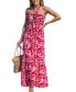 Women's Red Floral Halter Neck Maxi Beach Dress
