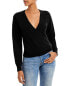 Aqua Faux Wrap Cashmere Sweater in Black Size S
