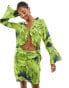 Фото #2 товара YAS frill detail tie front blouse co-ord in lime print - MULTI