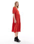 Monki tiered textured midi smock dress in red