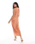 ASOS DESIGN satin high neck drape split maxi dress in light rust