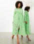 Фото #8 товара ASOS EDITION broderie drawstring long sleeve midi shirt dress in bright green