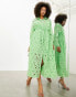 ASOS EDITION broderie drawstring long sleeve midi shirt dress in bright green