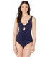 Фото #1 товара Robin Piccone Womens Ava Plunge One-Piece Navy Size 6