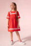 Kız Çocuk Yuvarlak Yaka Kısa Kollu Poplin Dokuma Midi Elbise
